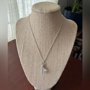 Silver Glass Tear Drop Pendant Necklace